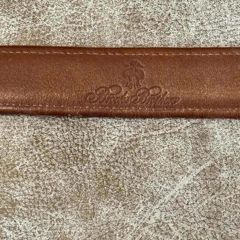 Brooks Brothers Golf Print Leather Canvas Belt Solid Brass Buckle Brown 42